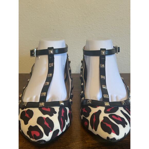 BCBGeneration Hot Pink Leopard Print Studded T-Strap Ballet Flats Size 10 - Picture 6 of 10